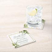 Elegant Green Botanical Vine Gold Save the Date Kartonnen Onderzetters (Insitu)