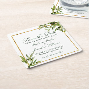 Elegant Green Botanical Vine Gold Save the Date Kartonnen Onderzetters