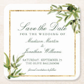 Elegant Green Botanical Vine Gold Save the Date Kartonnen Onderzetters (Voorkant)