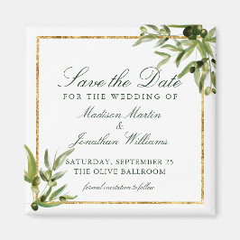 Elegant Green Botanical Vine Gold Save the Date Magneet