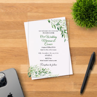 Elegant Green Botanical Wedding  Acryl Uitnodigingen