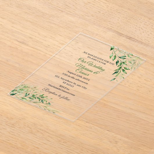 Elegant Green Botanical Wedding  Acryl Uitnodigingen (Laagn)