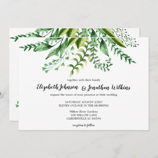 Elegant Green Botanical Wedding Ceremony Kaart (Voorkant / Achterkant)