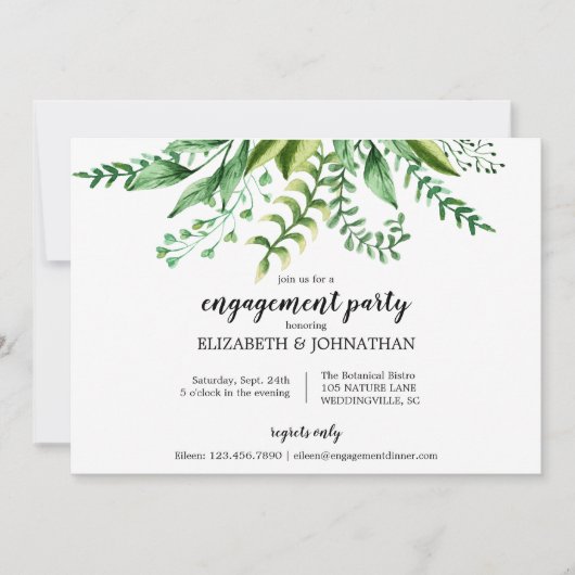 Elegant Green Botanical Wedding Engagement Party Kaart (Voorkant)
