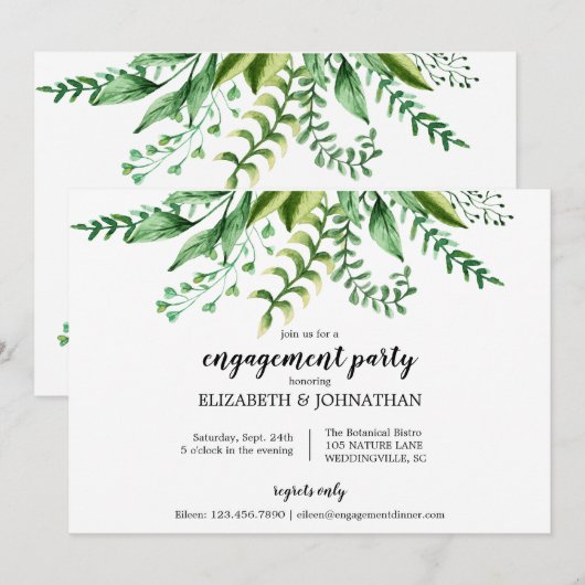 Elegant Green Botanical Wedding Engagement Party Kaart (Voorkant / Achterkant)