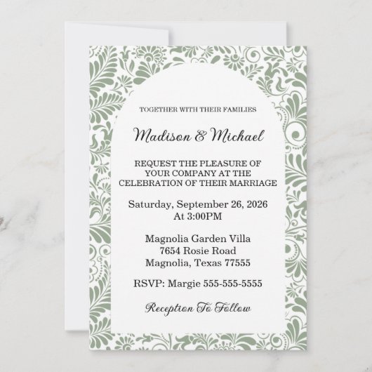 Elegant Green Botanical Wedding Kaart (Voorkant)