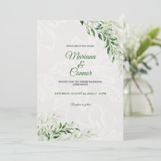 Elegant Green Botanical Wedding Kaart (Staand voorkant)