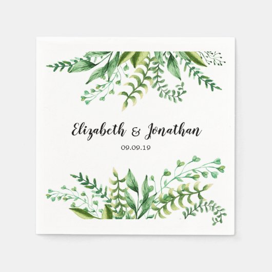 Elegant Green Botanical Wedding Servet (Voorkant)