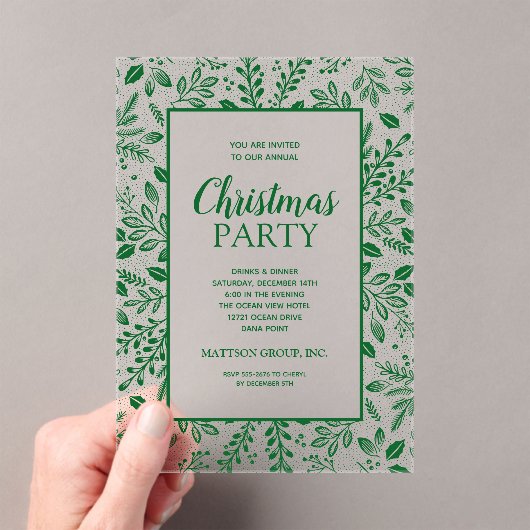 Elegant Green Botanicals Christmas Party Acryl Uitnodigingen (Insitu (Draagbaar))