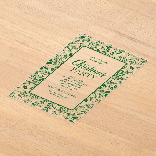 Elegant Green Botanicals Christmas Party Acryl Uitnodigingen (Laagn)