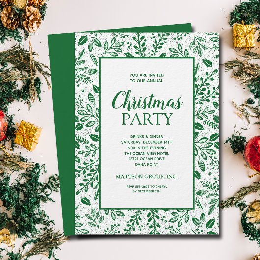 Elegant Green Botanicals Christmas Party Kaart