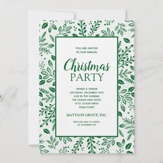 Elegant Green Botanicals Christmas Party Kaart (Voorkant)