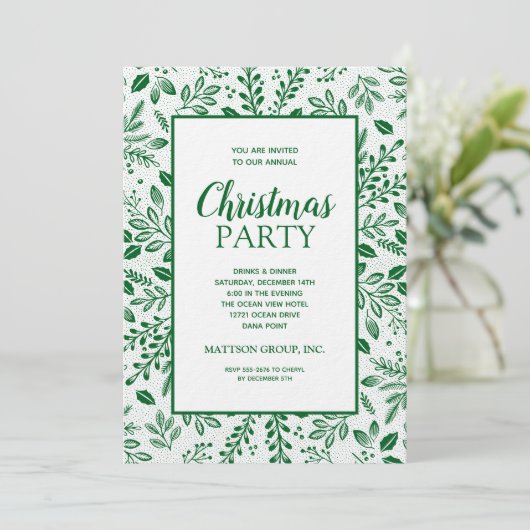 Elegant Green Botanicals Christmas Party Kaart (Staand voorkant)