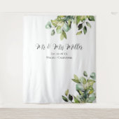 Elegant Green Botanicals Weddenschap Foto achtergr Wandkleed (Voorkant)