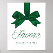 Elegant Green Bow Baby Shower Favors Sign Poster (Voorkant)