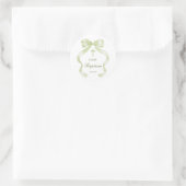 Elegant Green Bow Baptism Classic Round Sticker (Tas)