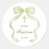 Elegant Green Bow Baptism Classic Round Sticker (Voorkant)