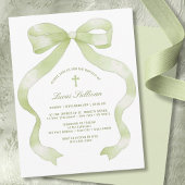 Elegant Green Bow Baptism Kaart