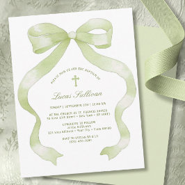 Elegant Green Bow Baptism Kaart