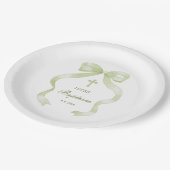 Elegant Green Bow Baptism Papieren Bordje (Gekanteld)