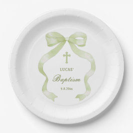 Elegant Green Bow Baptism Papieren Bordje