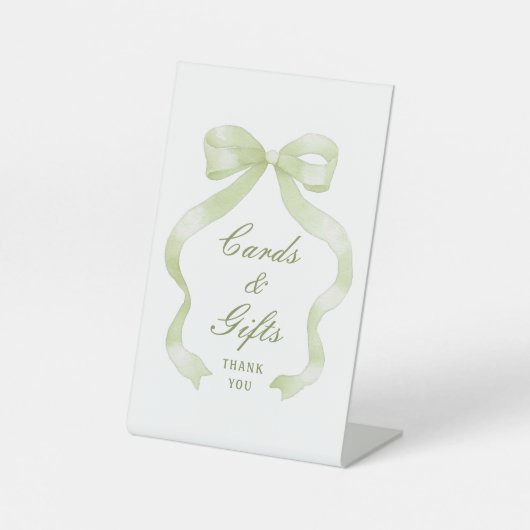 Elegant Green Bow Cards & Gifts Reclamebord Met Voetstuk (Voorkant)