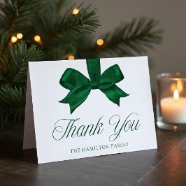 Elegant Green Bow Christmas Baby Shower Bedankkaart