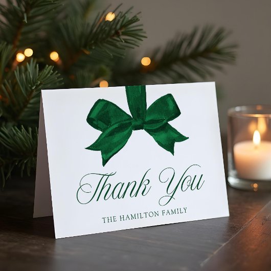 Elegant Green Bow Christmas Baby Shower Bedankkaart