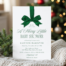 Elegant Green Bow Christmas Baby Shower Kaart