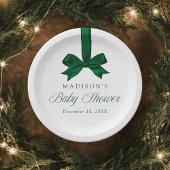 Elegant Green Bow Christmas Baby Shower Papieren Bordje