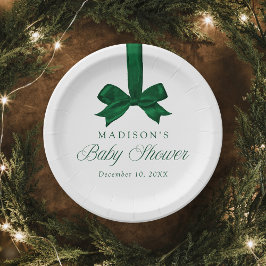 Elegant Green Bow Christmas Baby Shower Papieren Bordje