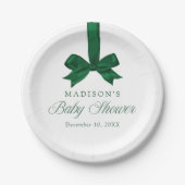 Elegant Green Bow Christmas Baby Shower Papieren Bordje (Voorkant)
