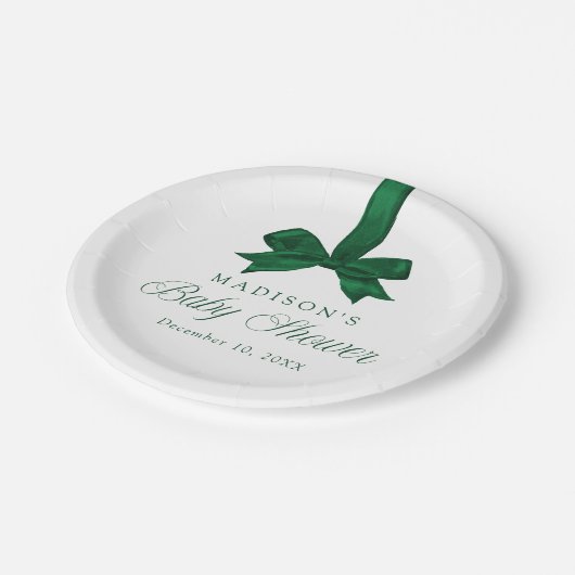 Elegant Green Bow Christmas Baby Shower Papieren Bordje (Gekanteld)