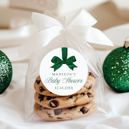 Elegant Green Bow Christmas Baby Shower Ronde Sticker