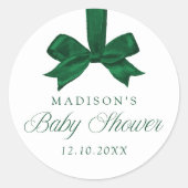 Elegant Green Bow Christmas Baby Shower Ronde Sticker (Voorkant)