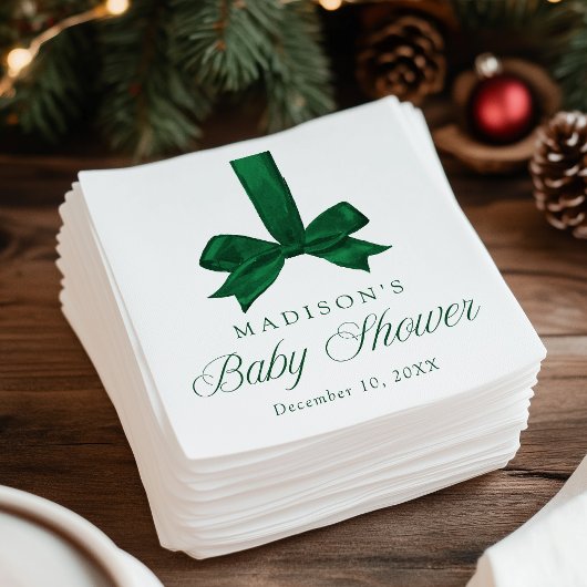 Elegant Green Bow Christmas Baby Shower Servet