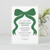 Elegant Green Bow Christmas Dinner Invitation Kaart (Staand voorkant)