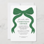 Elegant Green Bow Christmas Dinner Invitation Kaart (Voorkant)