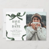 Elegant Green Bow Graduation Save the Date (Voorkant)