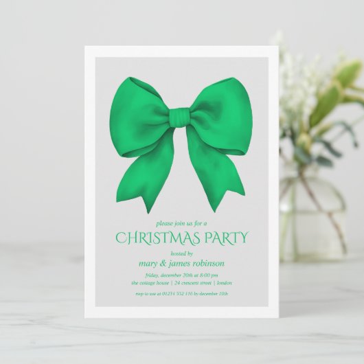 Elegant Green Bow kerstfeest Kaart (Staand voorkant)