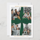 Elegant Green Bow Photo Merry Christmas Card Kaart (Voorkant)