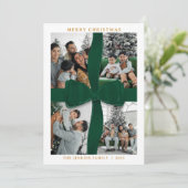 Elegant Green Bow Photo Merry Christmas Card Kaart (Staand voorkant)