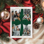 Elegant Green Bow Photo Merry Christmas Card Kaart