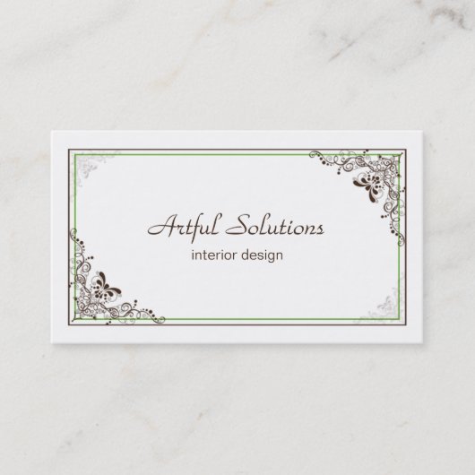  Elegant Green Brown Scroll Visitekaartje (Voorkant)