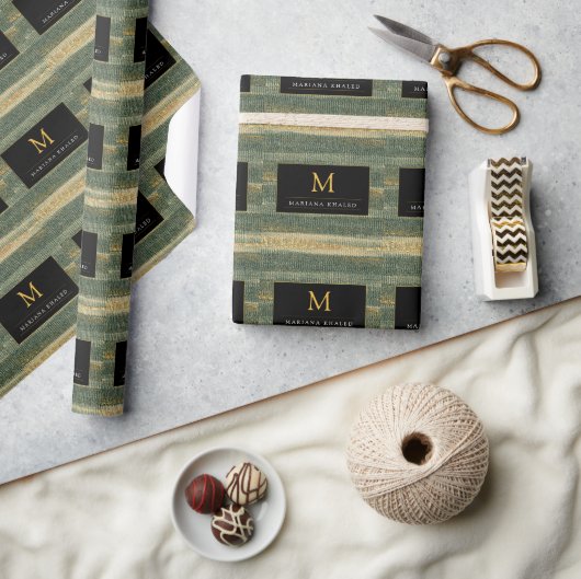 Elegant Green Brush met goud en zwart Cadeaupapier (Crafts)