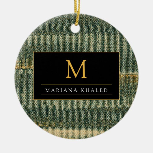 Elegant Green Brush met goud en zwart Keramisch Ornament (Voorkant)