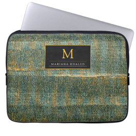 Elegant Green Brush met goud en zwart Laptop Sleeve