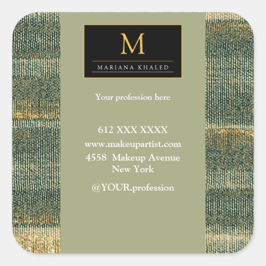 Elegant Green Brush met goud en zwart Vierkante Sticker (Voorkant)