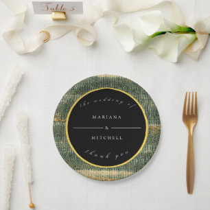 Elegant Green Brush met goud en zwarte ronde Papieren Bordje