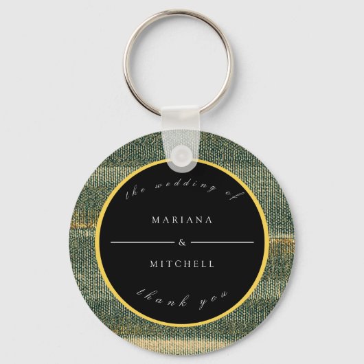 Elegant Green Brush met goud en zwarte ronde Sleutelhanger (Voorkant)